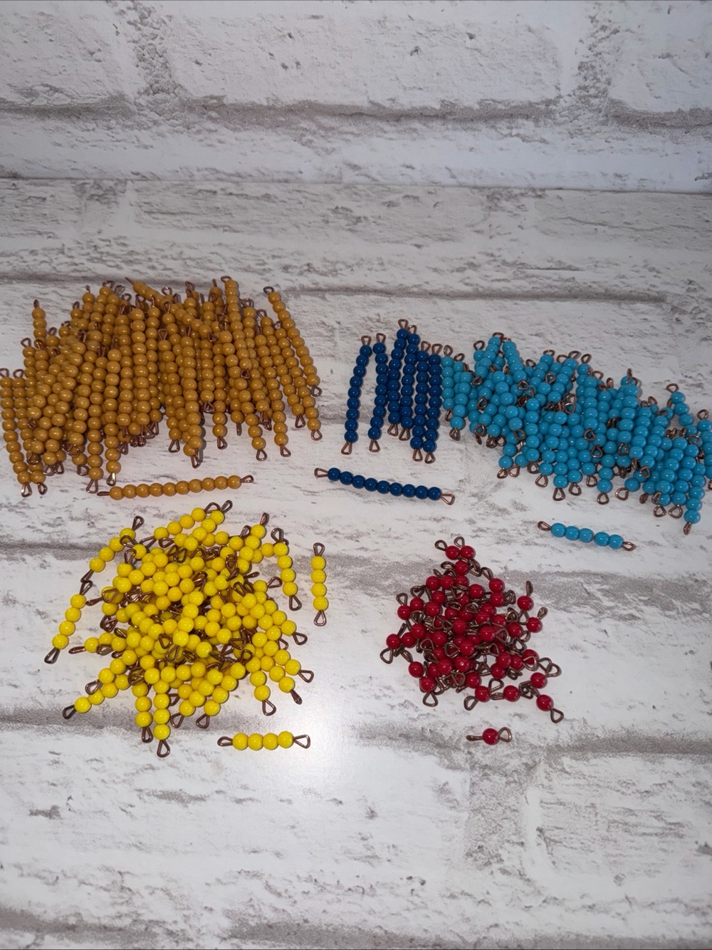 Large Lot MONTESSORI Math Beads Tan 10, Blue 9, Turquoise 5, Yellow 4, Red 1